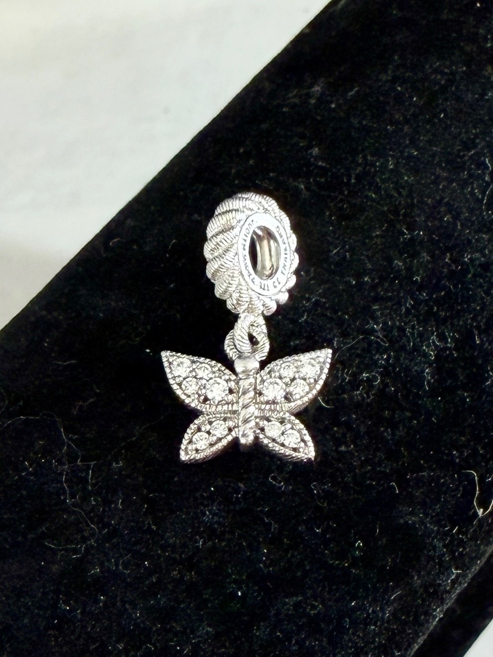 JUDITH RIPKA Sterling Silver CZ Sparkle Cable Twist Butterfly Slide Dangle Charm